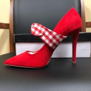 Qupid Red Suede Heels